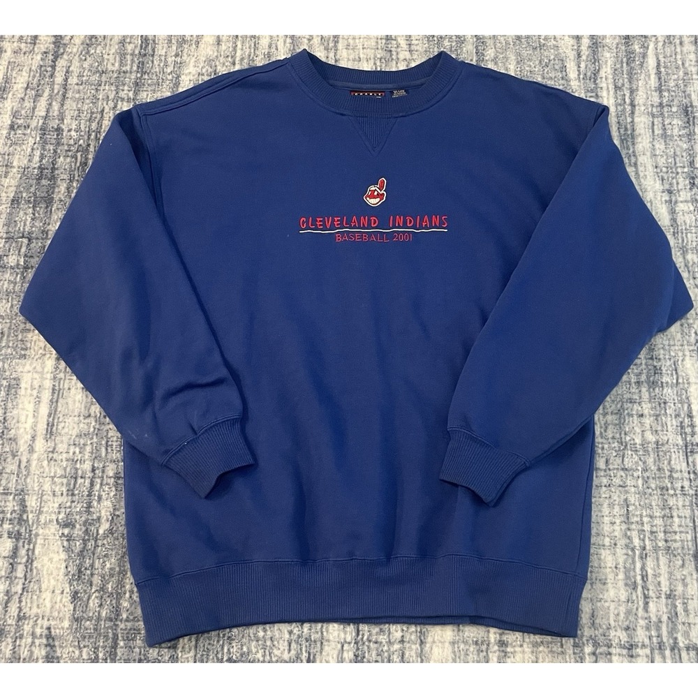 Vintage Cleveland Indians Crable Sportswear Crewneck Blue Embroidered Mens XXL